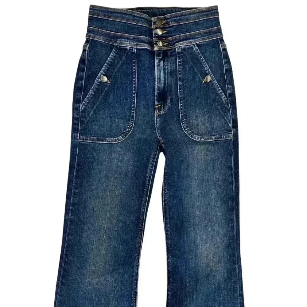 Frame Le Crop Ankle Flare Triple Button High Waist Jeans Size 26 - Picture 6 of 8